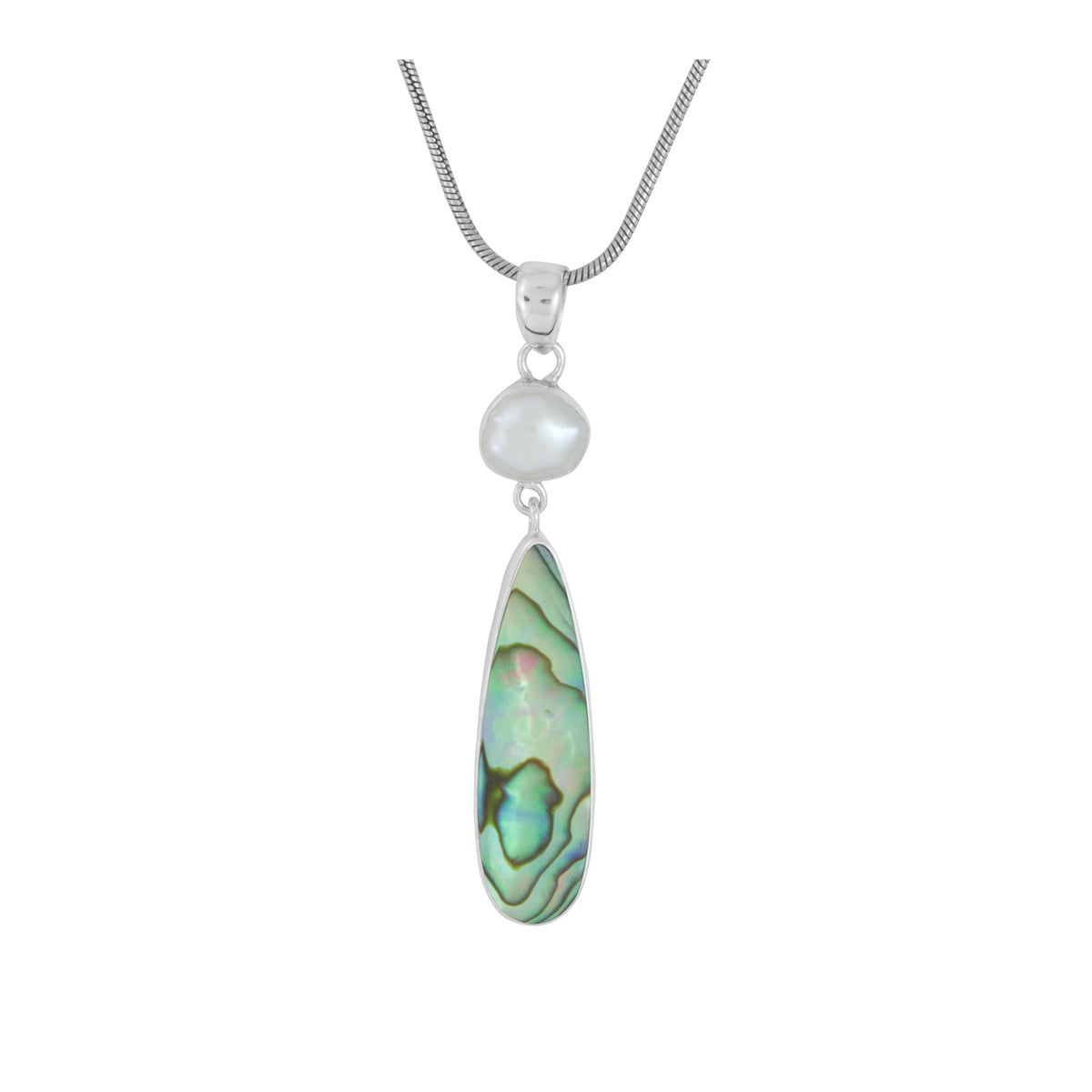 Sterling Silver Pendant With Pearl Keishi, Paua Tongue