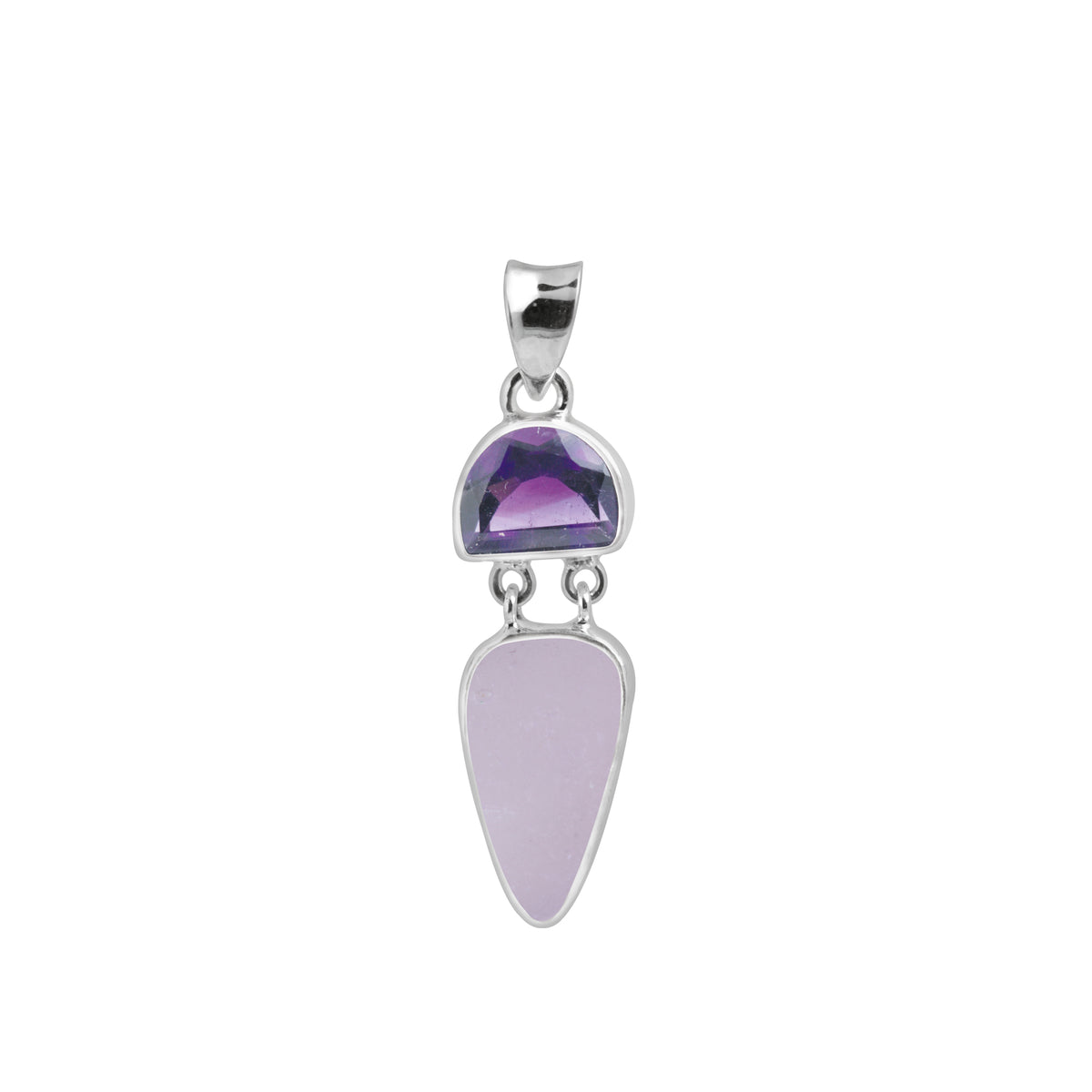 Sterling Silver Pendant With Amethyst Facet, Sea Glass Lavender Drop