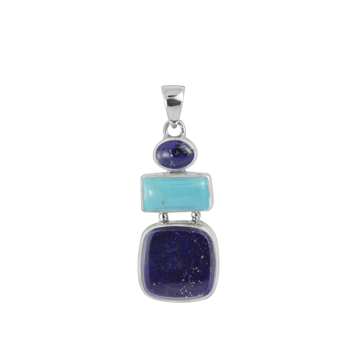 Sterling Silver Pendant With Turquoise Dan Lapis Oval &amp; Square