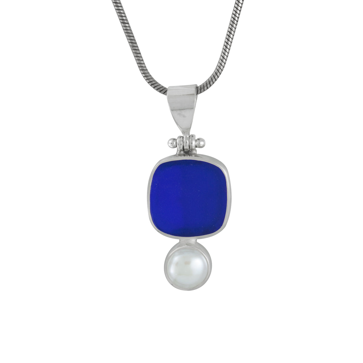 Sterling Silver Pendant With Sea Glass, Pearl