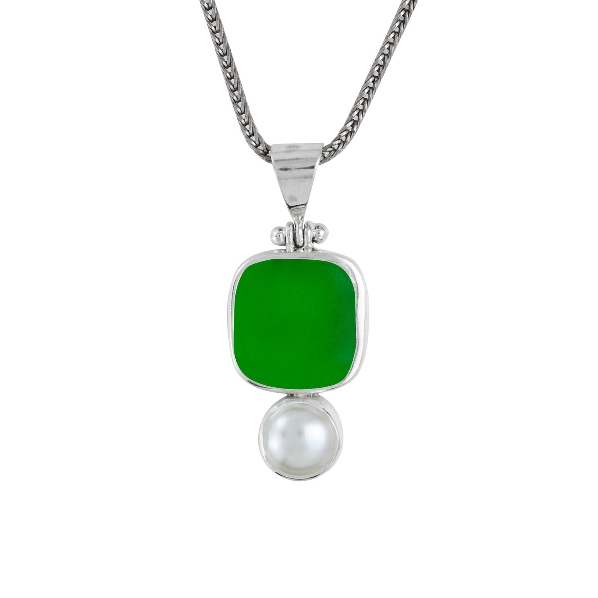 Sterling Silver Pendant With Sea Glass, Pearl