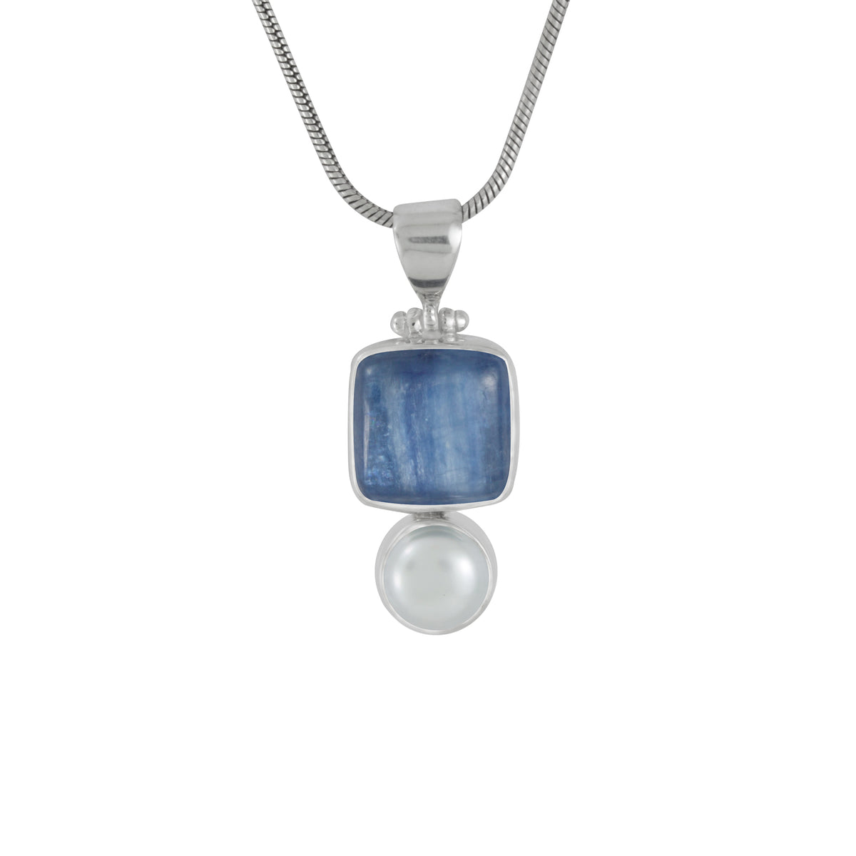 Sterling Silver Pendent With Kynite Square, Pearl