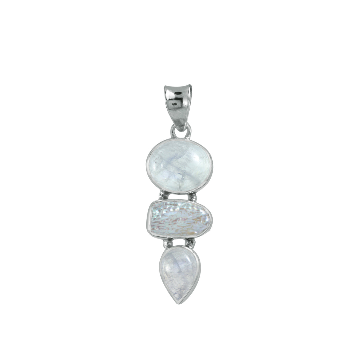 Sterling Silver Pendant With Rainbow Oval &amp; Pear, Pearl