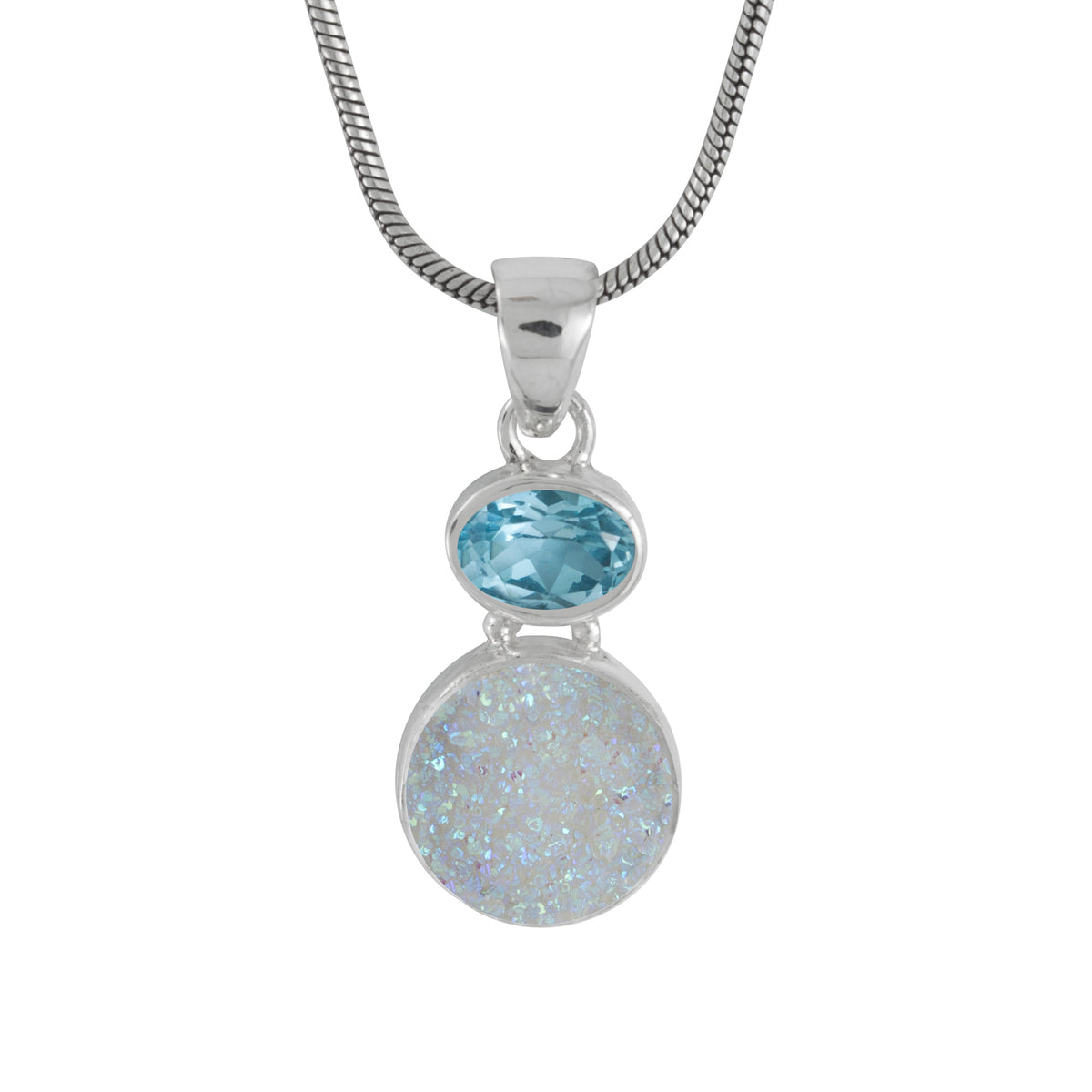 Gorgeous Rainbow Moonstone and Blue Topaz Pendant
