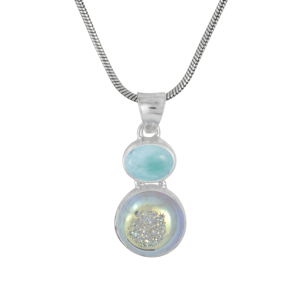 Gorgeous Rainbow Moonstone and Blue Topaz Pendant