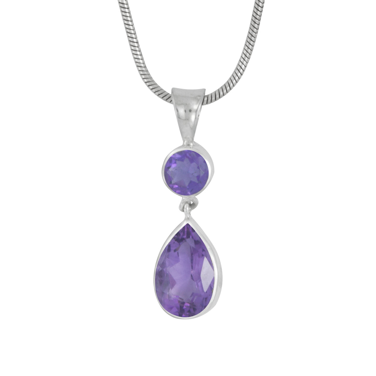 Sterling Silver Pendant With Amethyst Round And Pear Facet