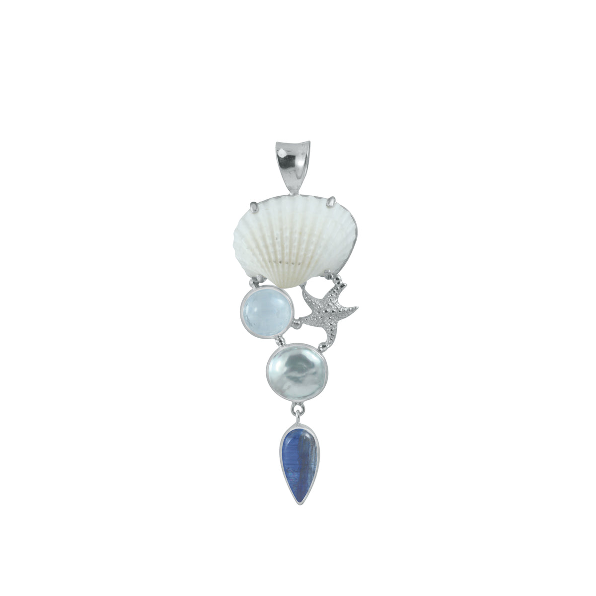 Sterling Silver Pendant With White Ark, Pearl Selenite, Kynite Drop