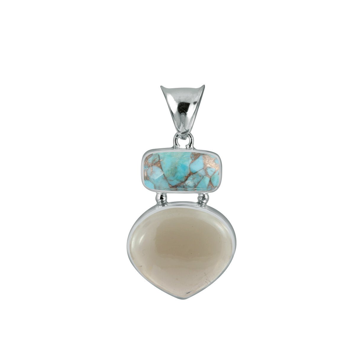 Sterling Silver Pendant With Turquoise Mosaic Rectangle, Smokey Pear