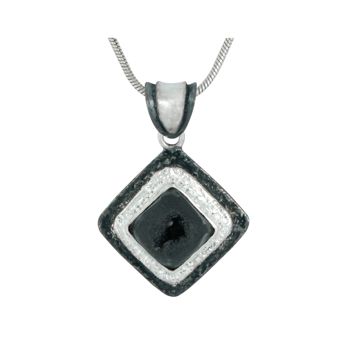 Contemporary, Distinctive Black Druzy Gold &amp; Silver textured Pendant