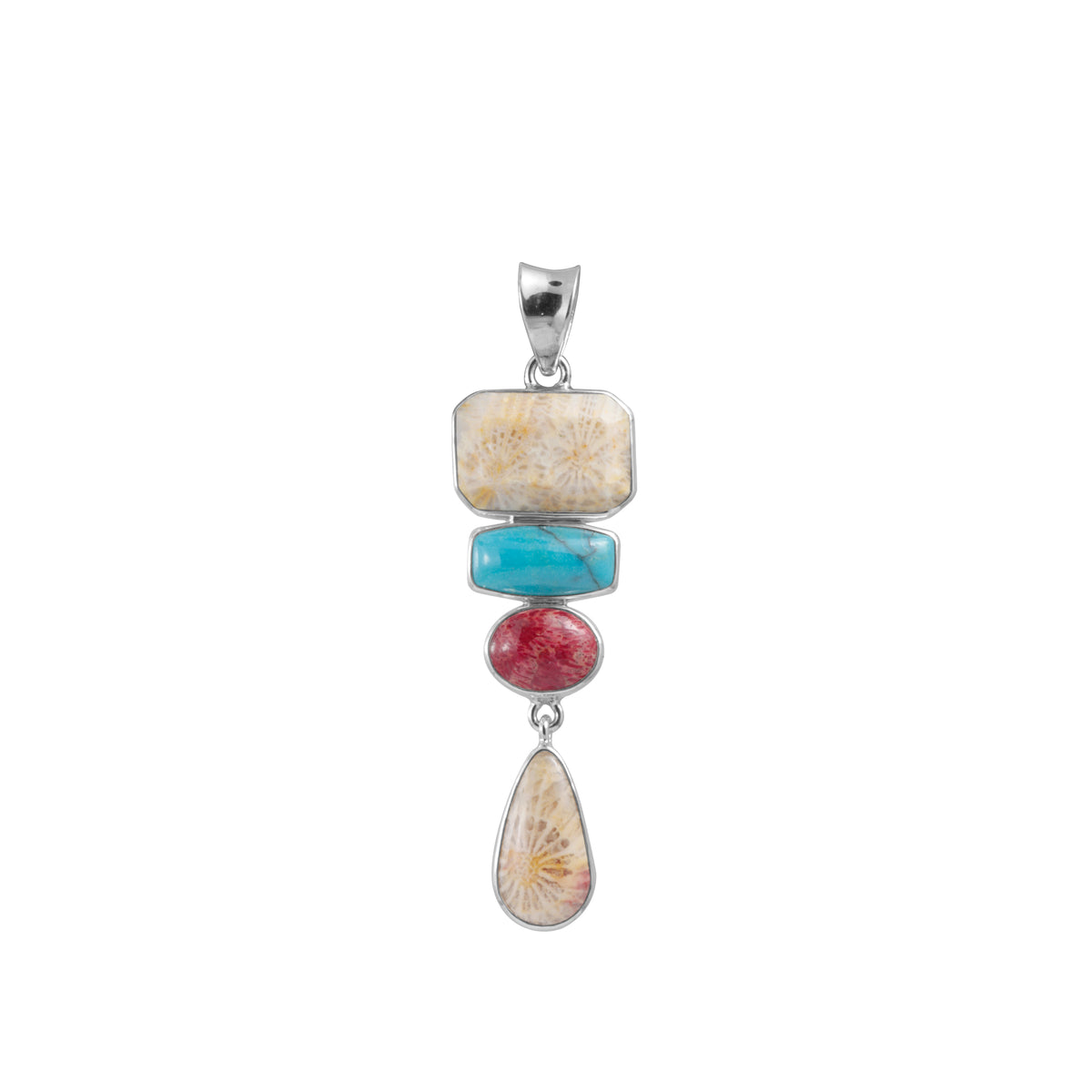 Sterling Silver Pendant With Sponge Coral, Palm Indonesia, Turquoise