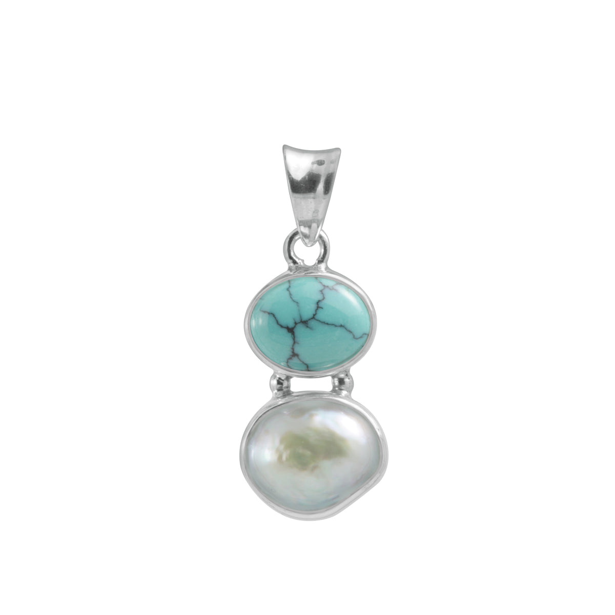 Sterling Silver Pendant With Turquoise Oval, Pearl Mint Green