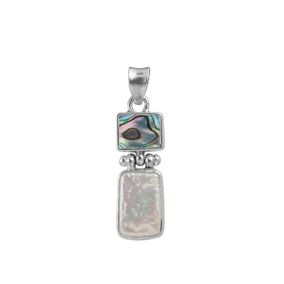 Sterling Silver Pendant With Paua &amp; Pearl Rectangle