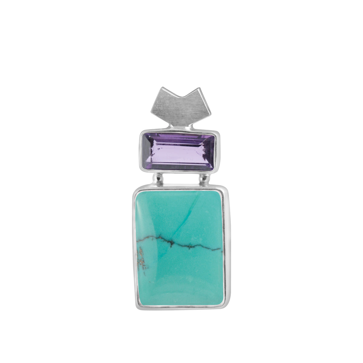 Sterling Silver Pendant With Amethyst And Turquoise Rectangle