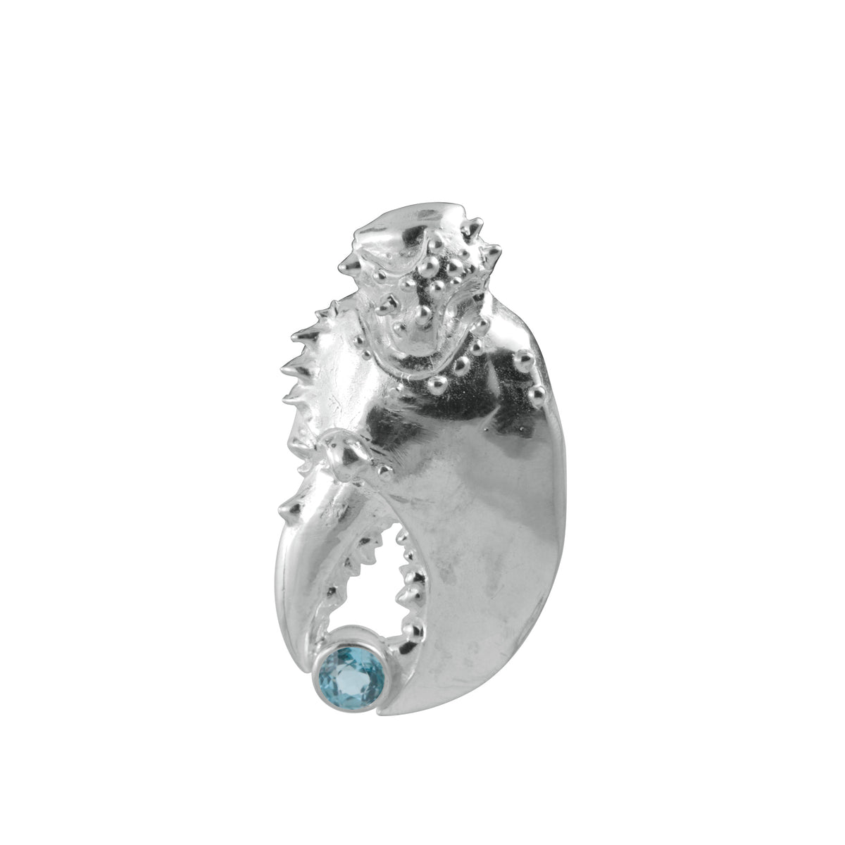 Sterling Silver Pendant Claw Component With Blue Topaz Round Facet