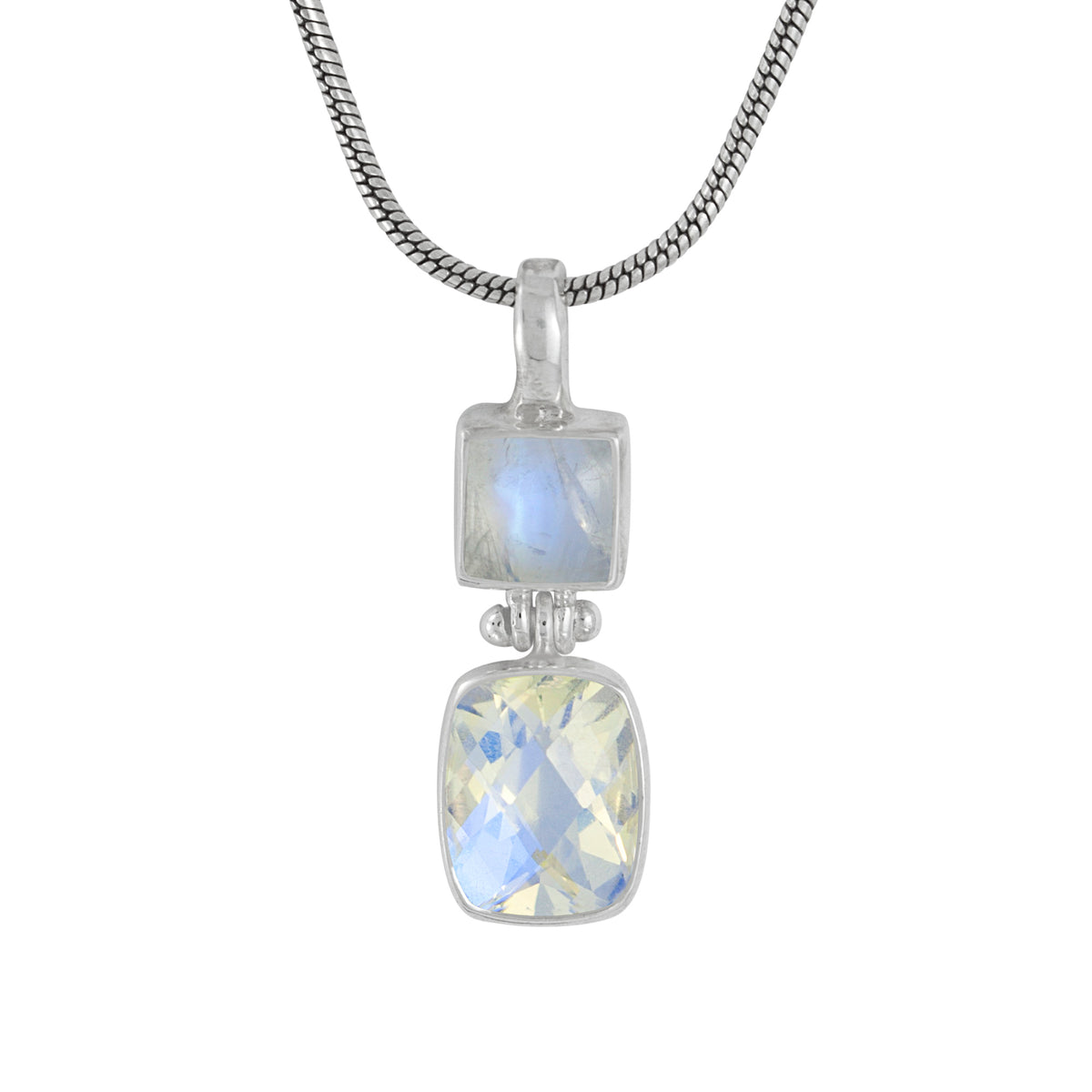 Sterling Silver Pendant With 2 Rainbow Moonstone