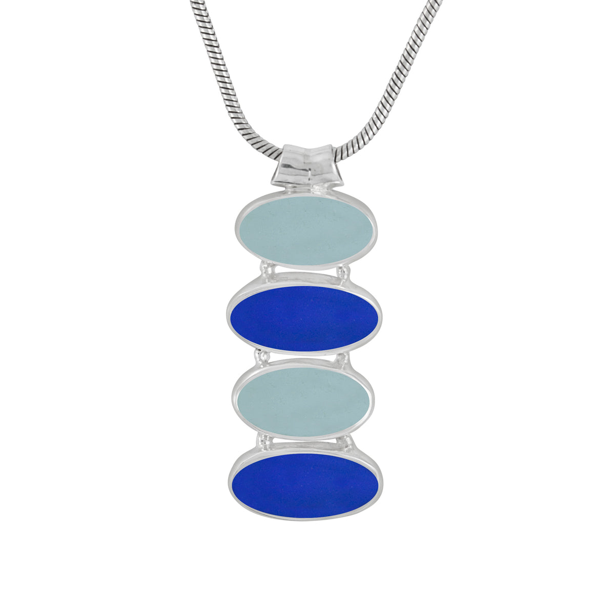 Sterling Silver Pendant With Sea Glass Aqua &amp; Blue