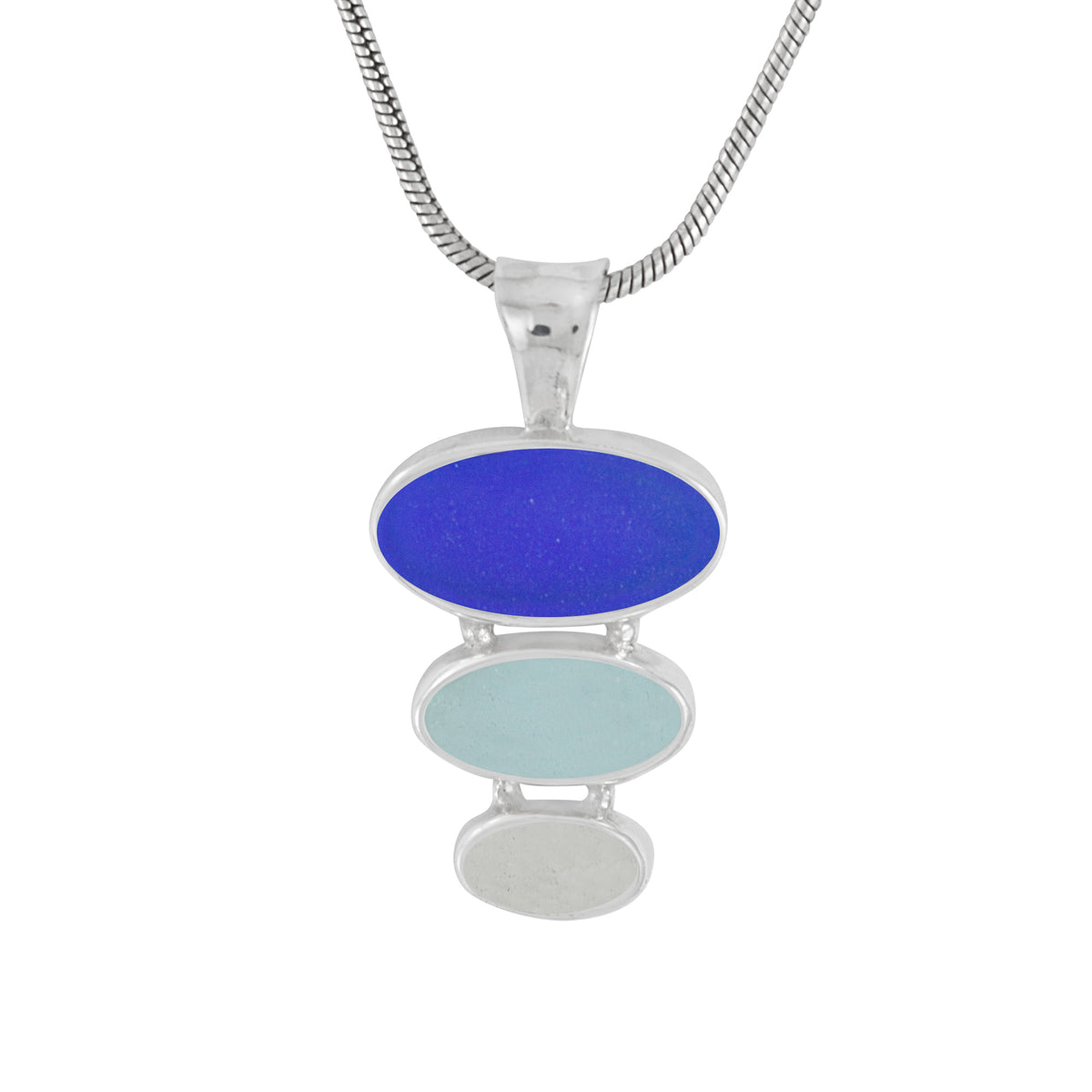 Sterling Silver Pendant With Sea Glass Aqua &amp; Blue