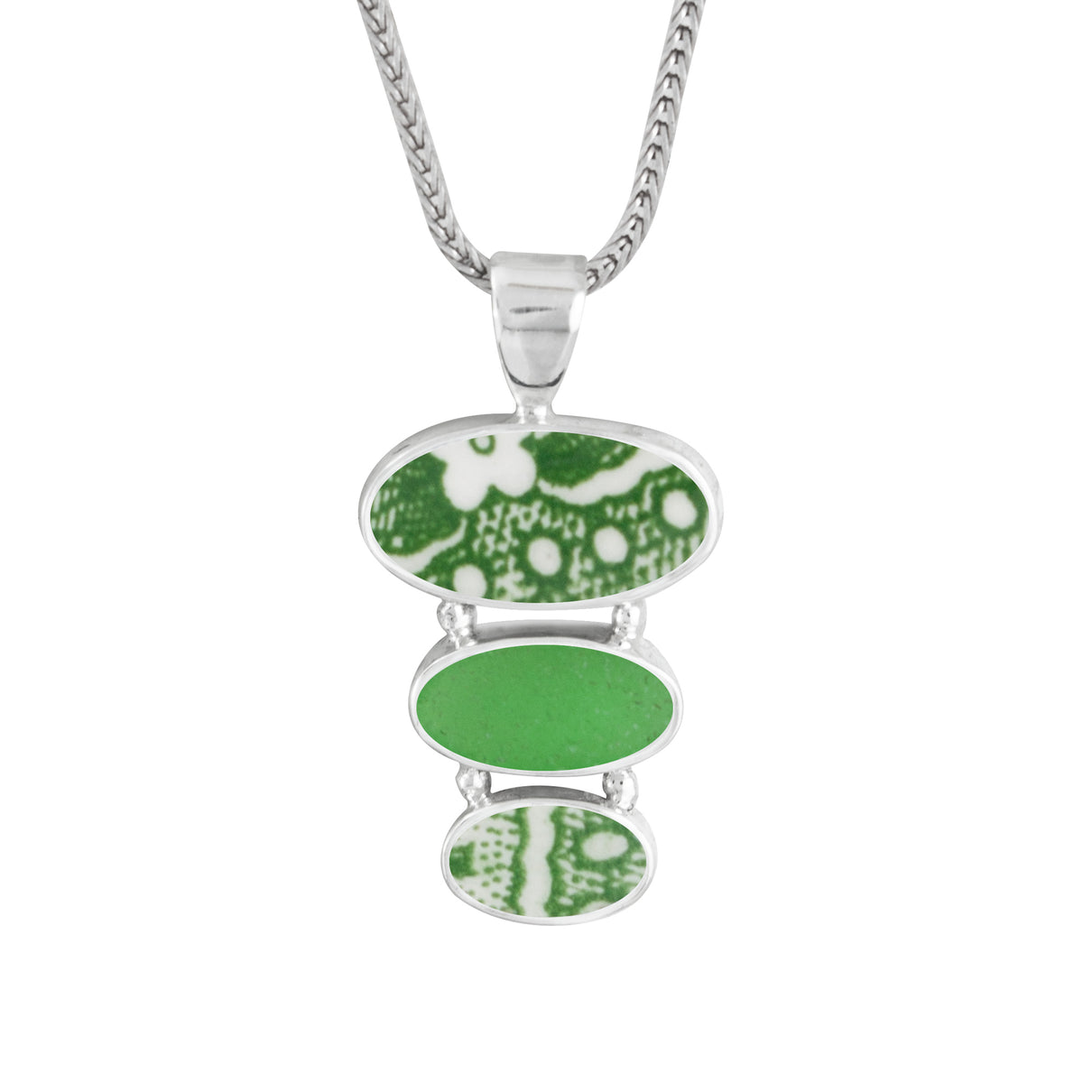 Blue Willow Pottery and Sea Glass Pendant