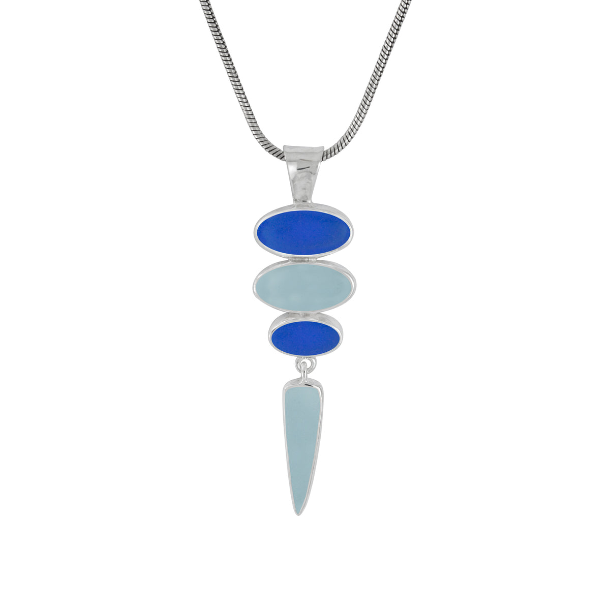 Sterling Silver Pendant With Sea Glass Aqua &amp; Blue