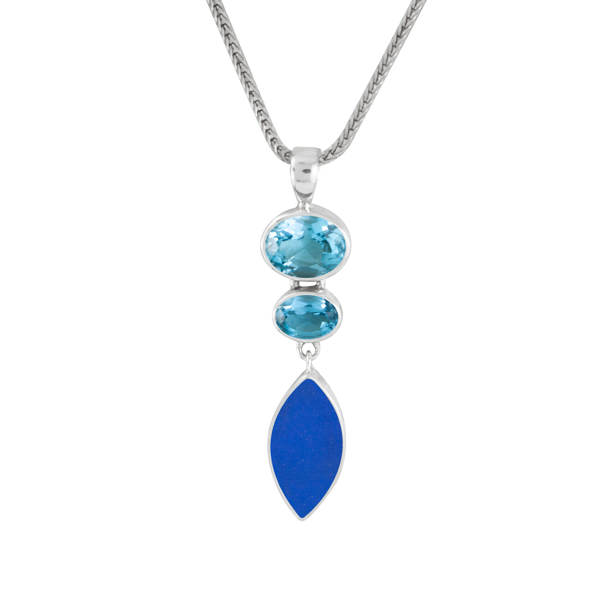 Sterling Silver Pendant With 2 Amethyst Oval Facet,  Sea Glass Lavender