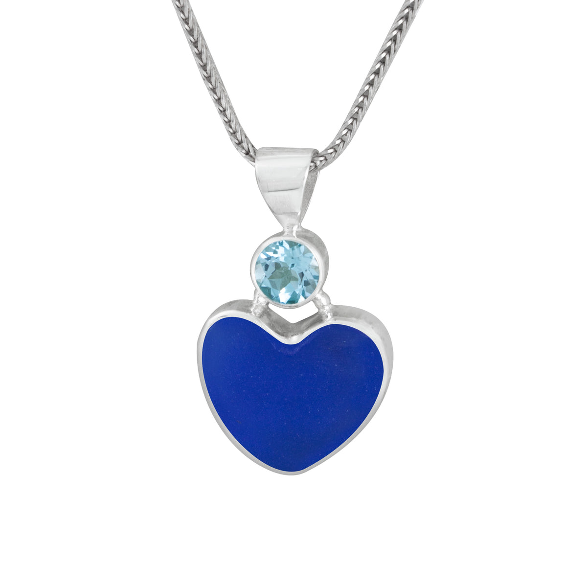 Sterling Silver Pendant With Blue Topaz And Sea Glass