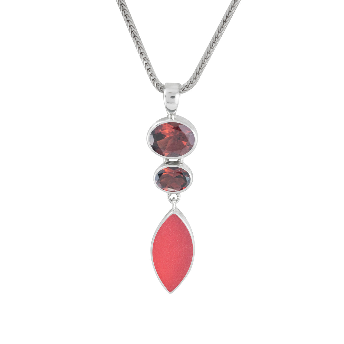 Sterling Silver Pendant With 2 Amethyst Oval Facet,  Sea Glass Lavender