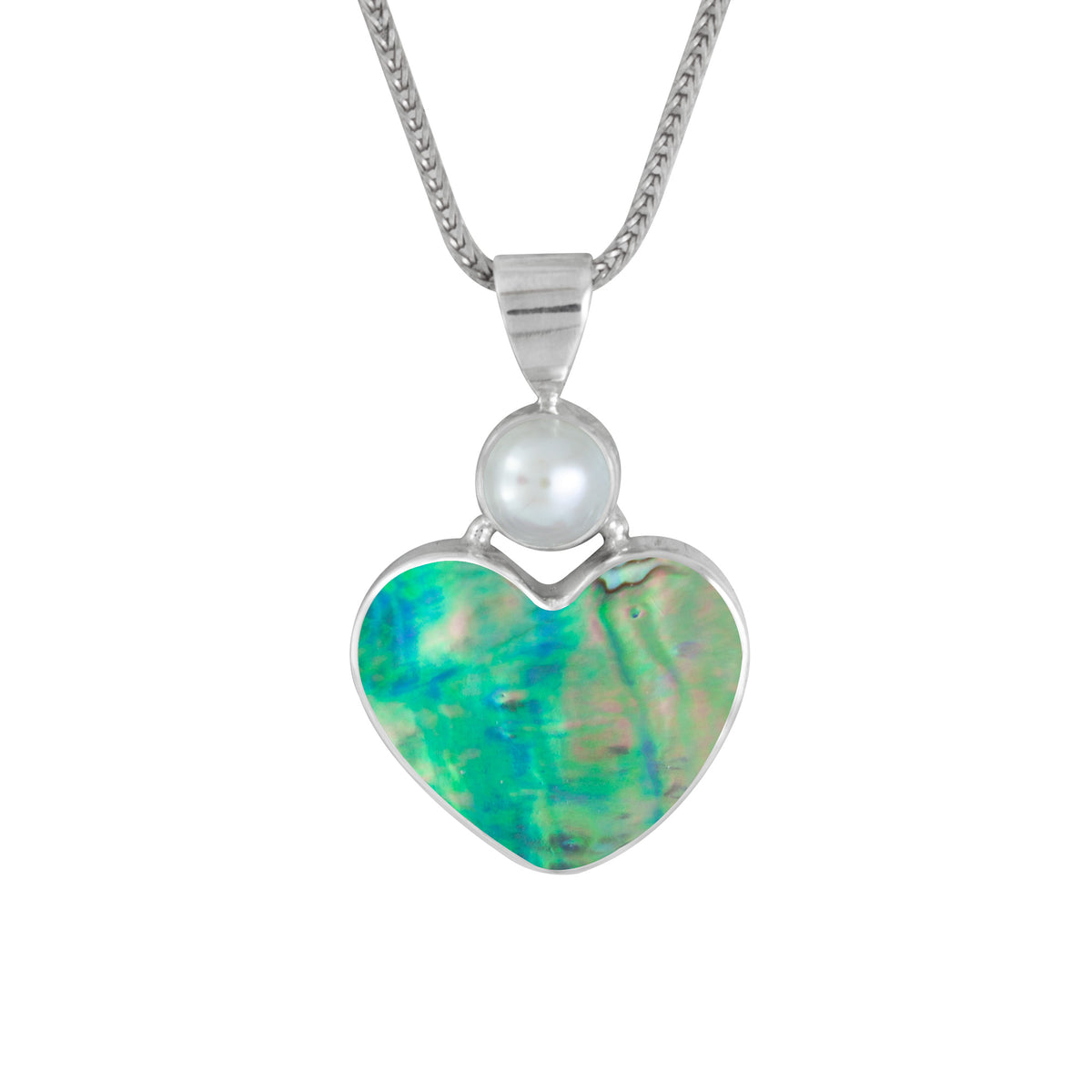 Sterling Silver Pendant With Turquoise Round And Amber Heart