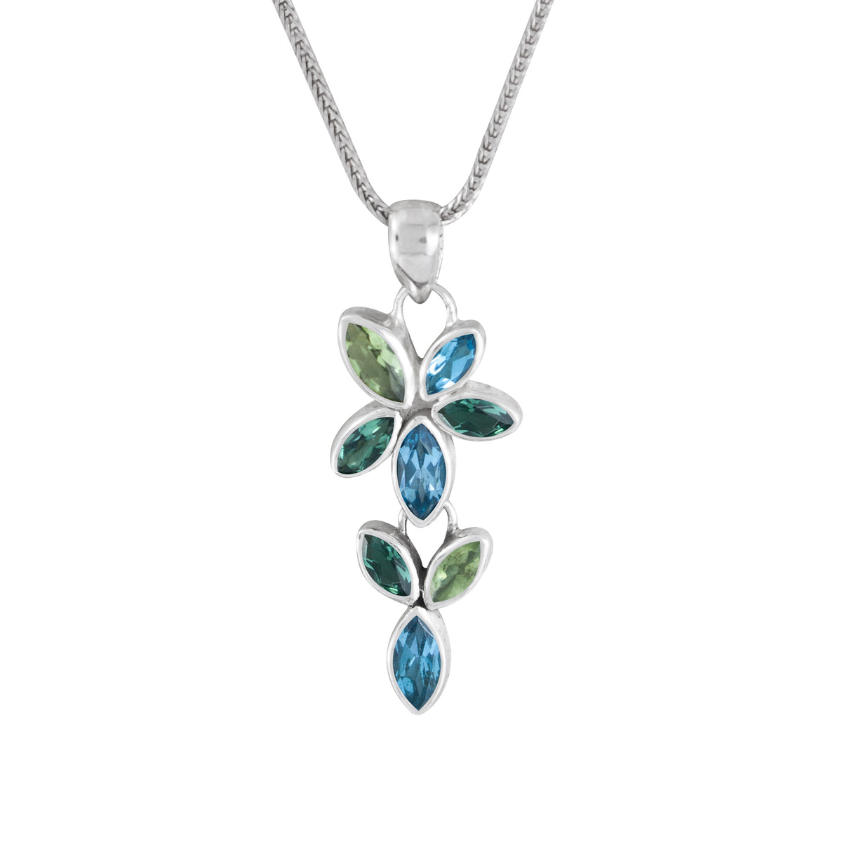 Sterling Silver Pendant  MQ Flower With Maquise Stone Facet
