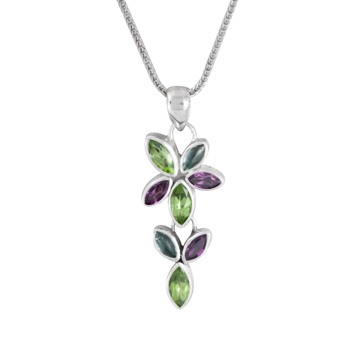 Sterling Silver Pendant  MQ Flower With Maquise Stone Facet