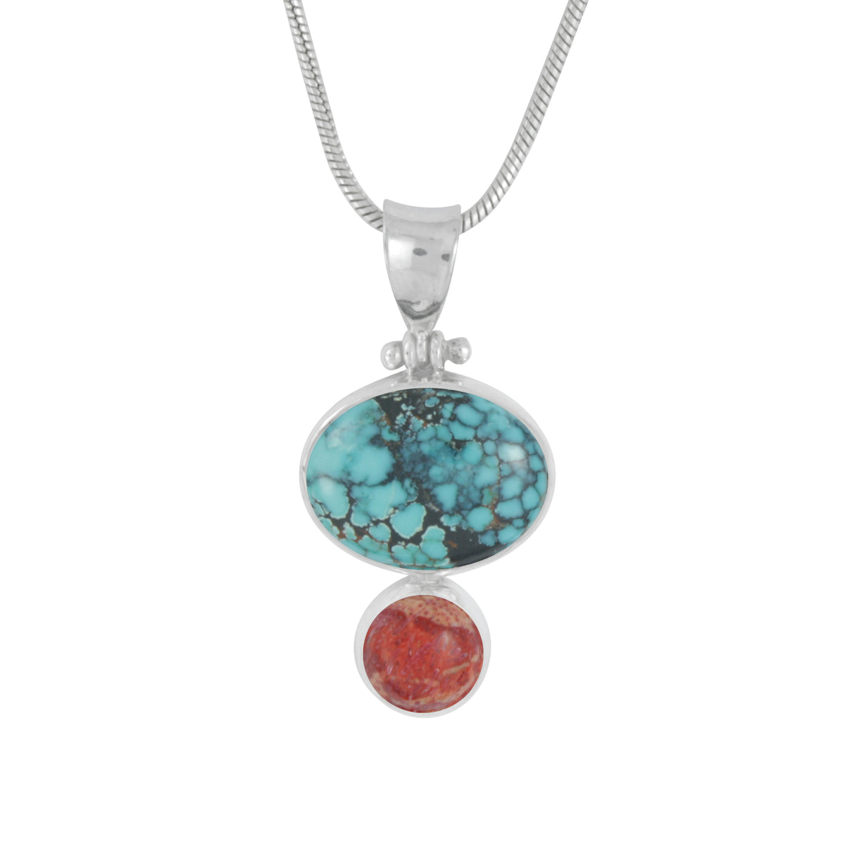 Sterling Silver Pendant With Oval Stone Top And Botom