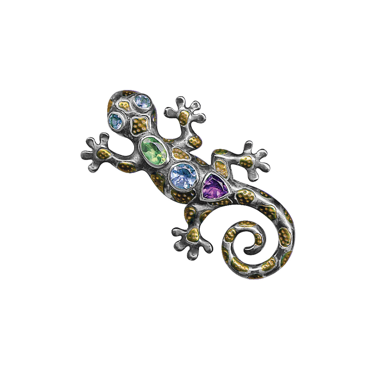 Sterling Silver Pin Gecko With Multi Stone