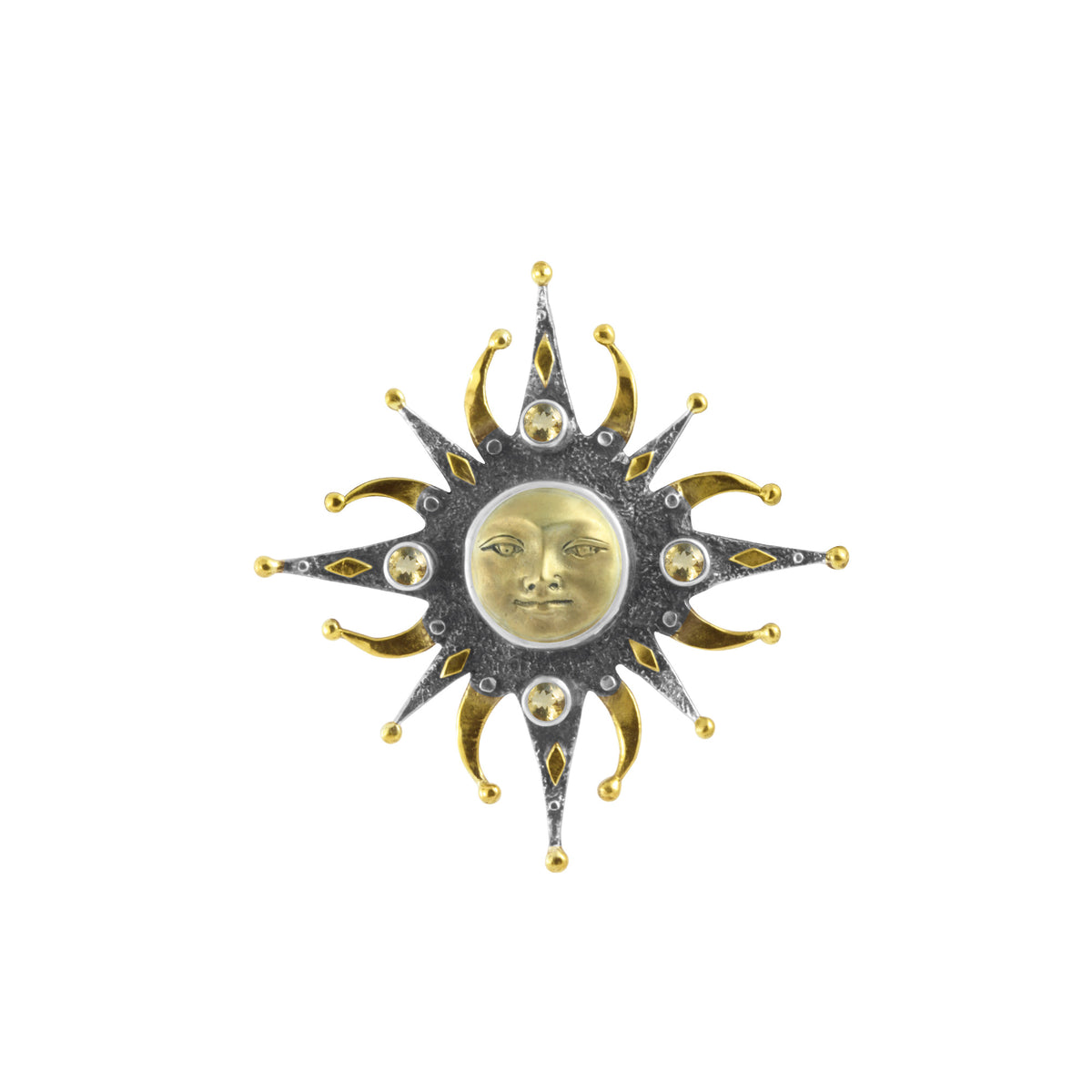 Sterling Silver Pin Pendant Sun Alter With $ Round Stone, Silver Sleeping Face