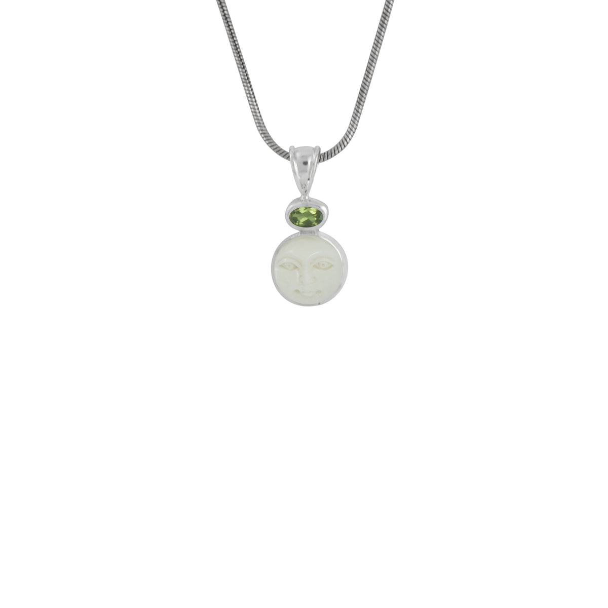 Sterling Silver Pendant With Bone Face, Oval Stone