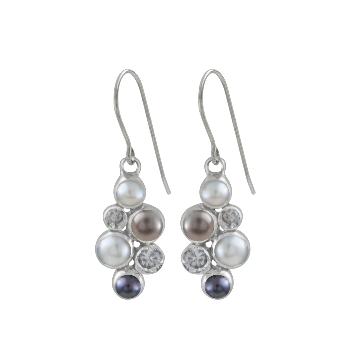 Sterling Silver Earring With Multi Stone Cluster