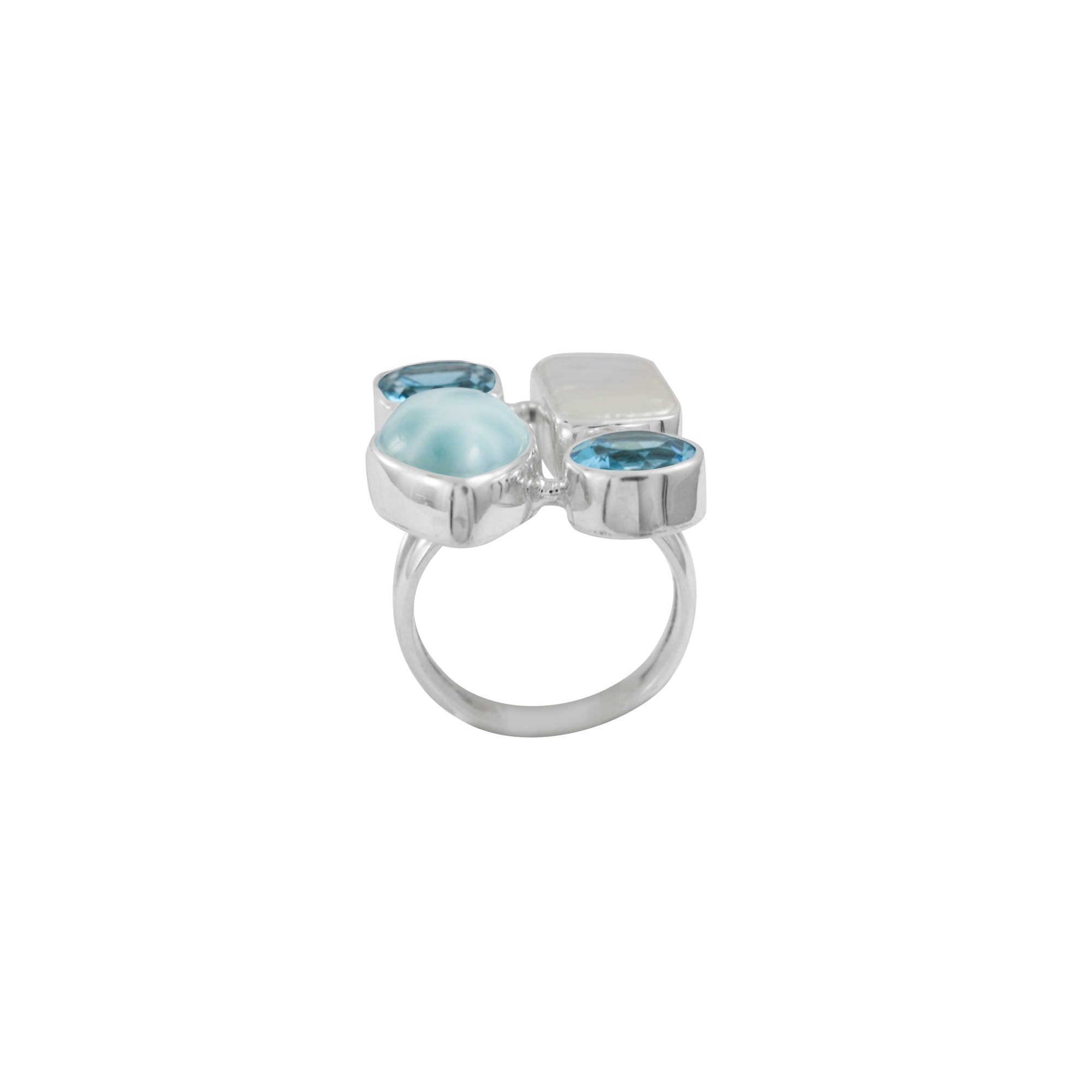 Fabulous Larimar Blue Topaz & Pearl Ring