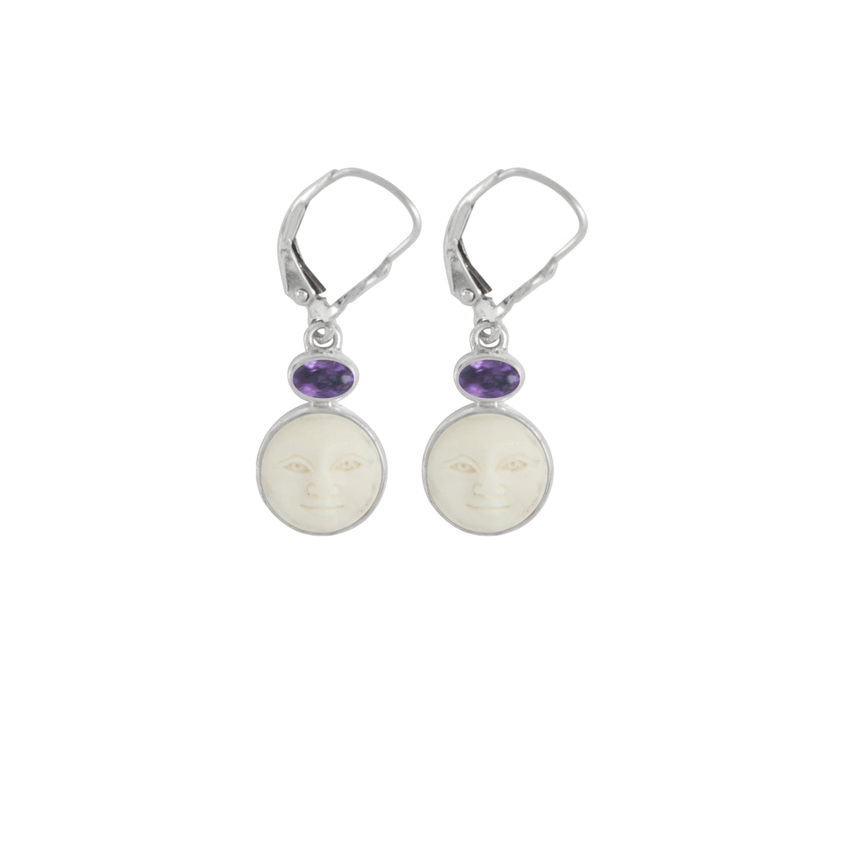 Sterling Silver Earring With Bone Face And Oval Stone