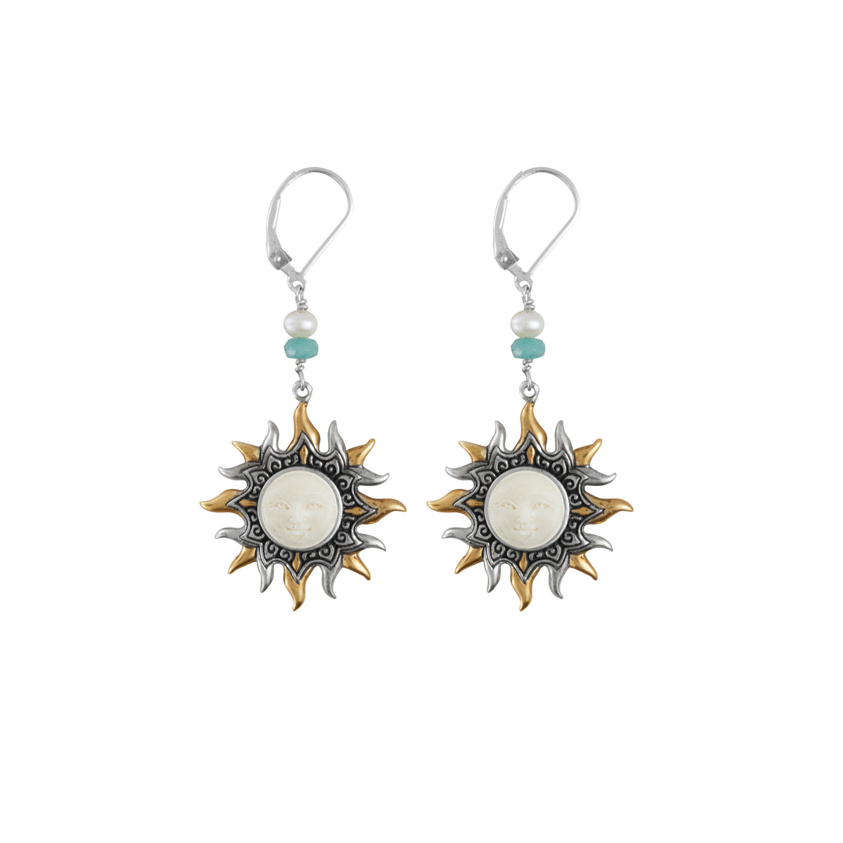 Sterling Silver Sun Collections Earring Bone Face With Pearl, Amozonite