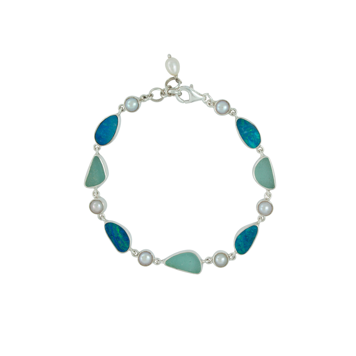 Stunning Combination of  Aqua Sea glass Australian Opal Silver Bracelet