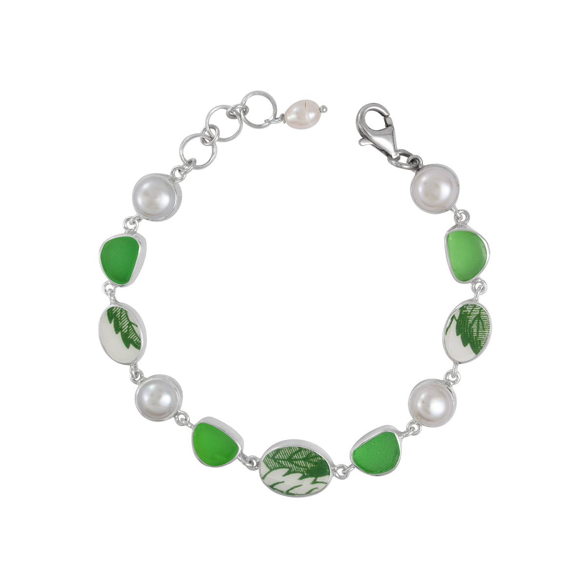 Sea Glass , Pearl and Pottery Bracelet