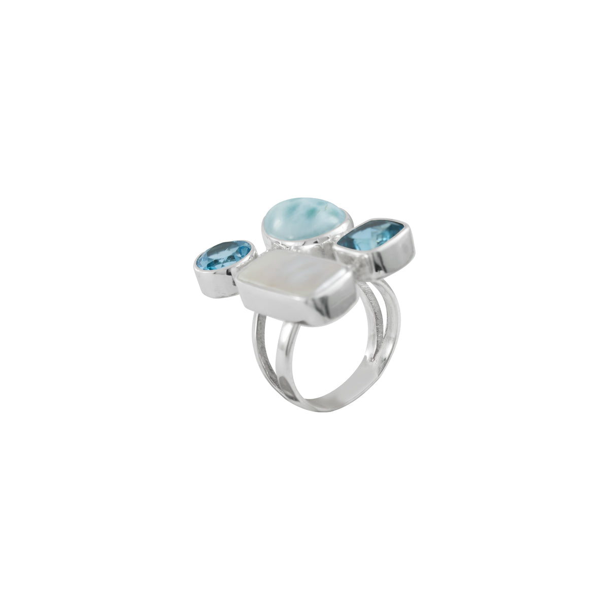 Fabulous Larimar Blue Topaz &amp; Pearl Ring