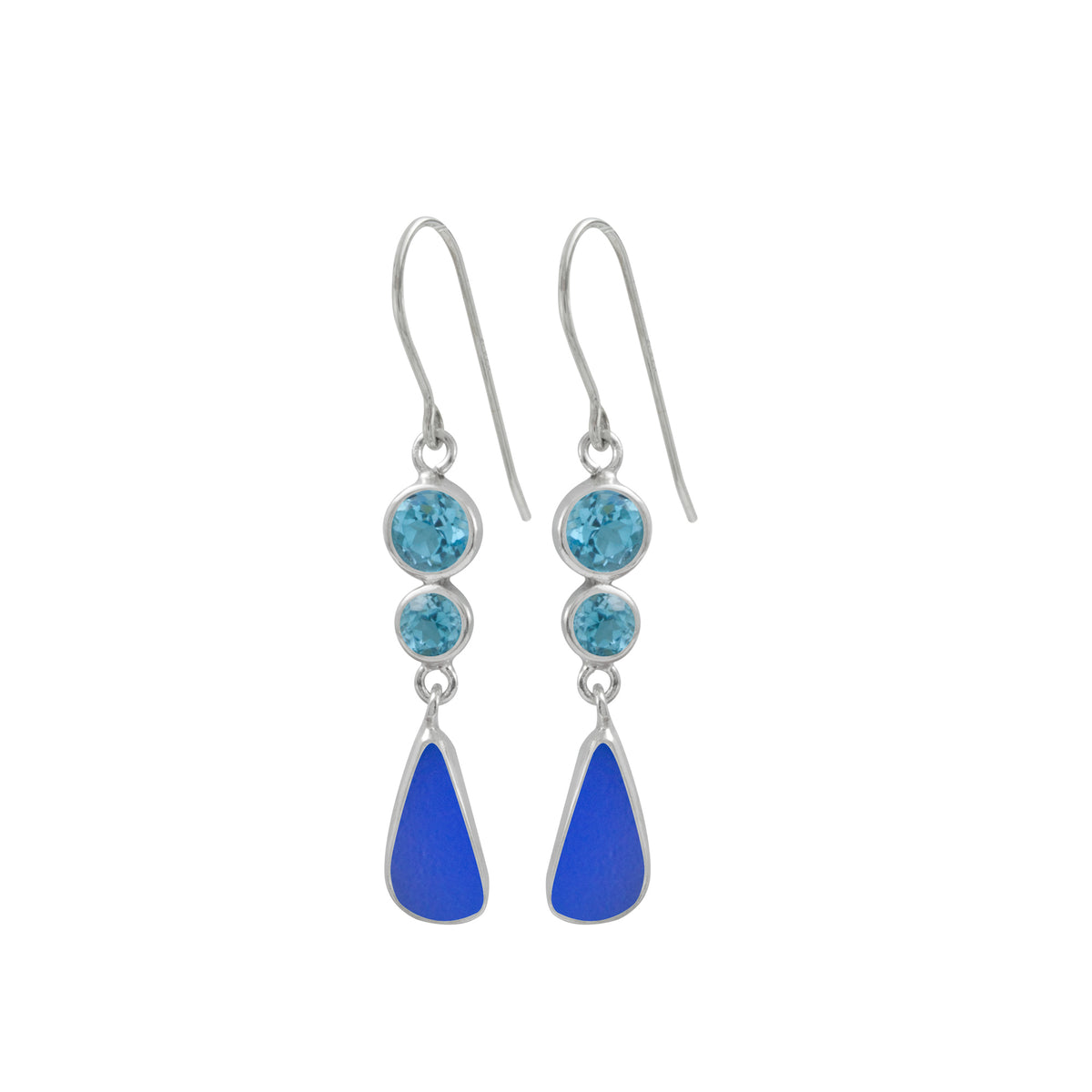 Sterling Silver Earring With Sea Glass &amp; Blue Topaz