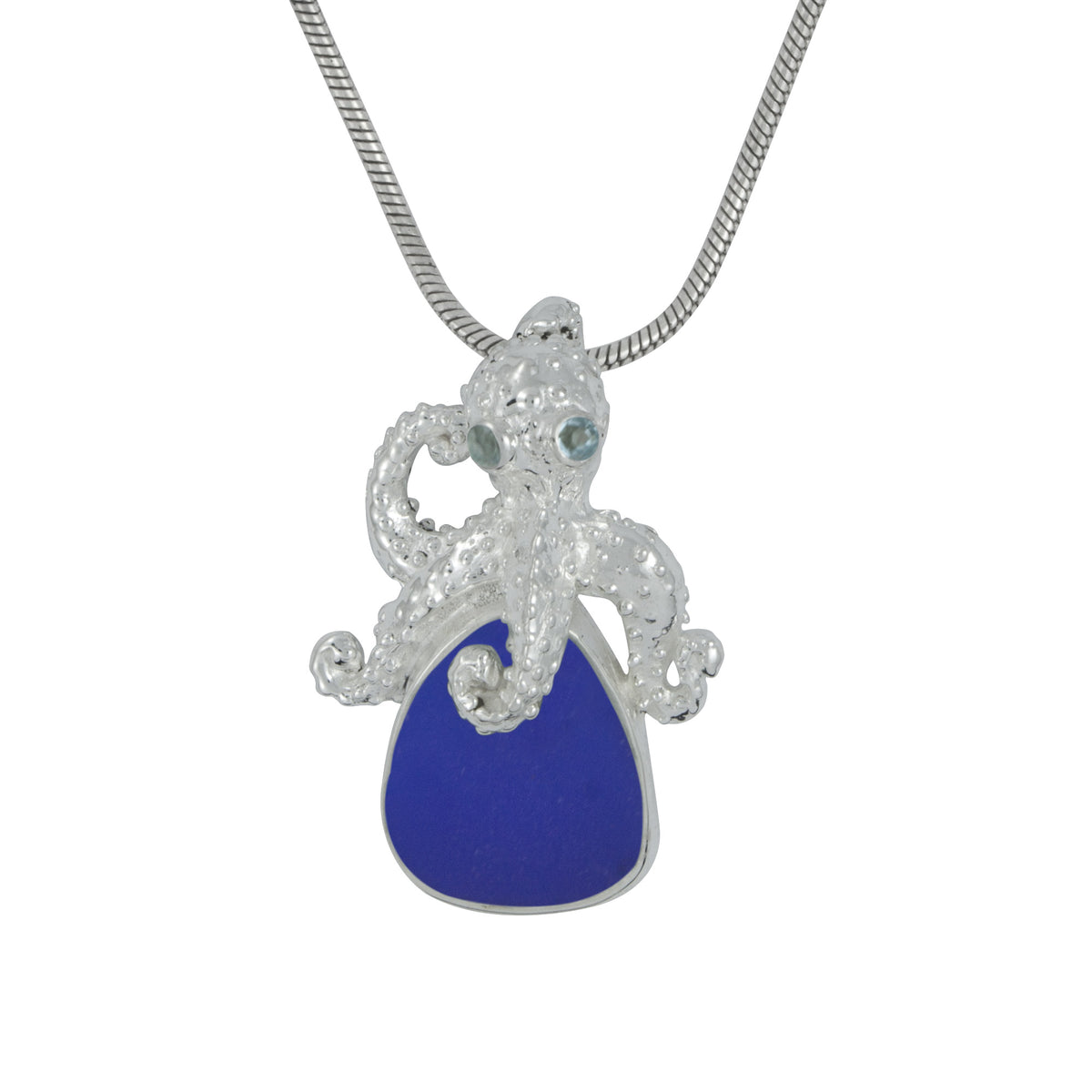 Precious Octopus and  Aqua Sea Glass Silver Pendant - A true Treasure from the Sea!