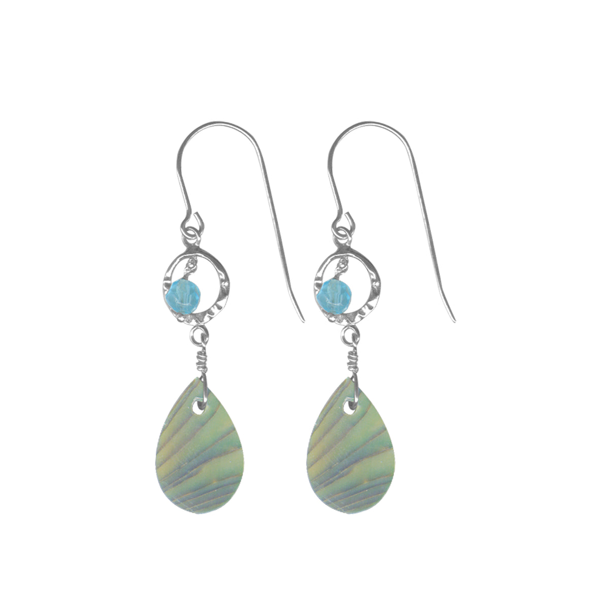Sterling Silver Earring With Circle Component, Blue Topaz, Paua Shell