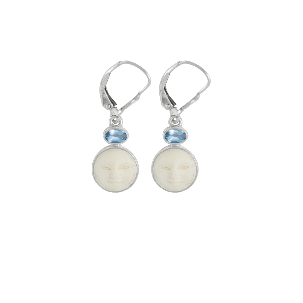 Sterling Silver Earring With Bone Face And Oval Stone
