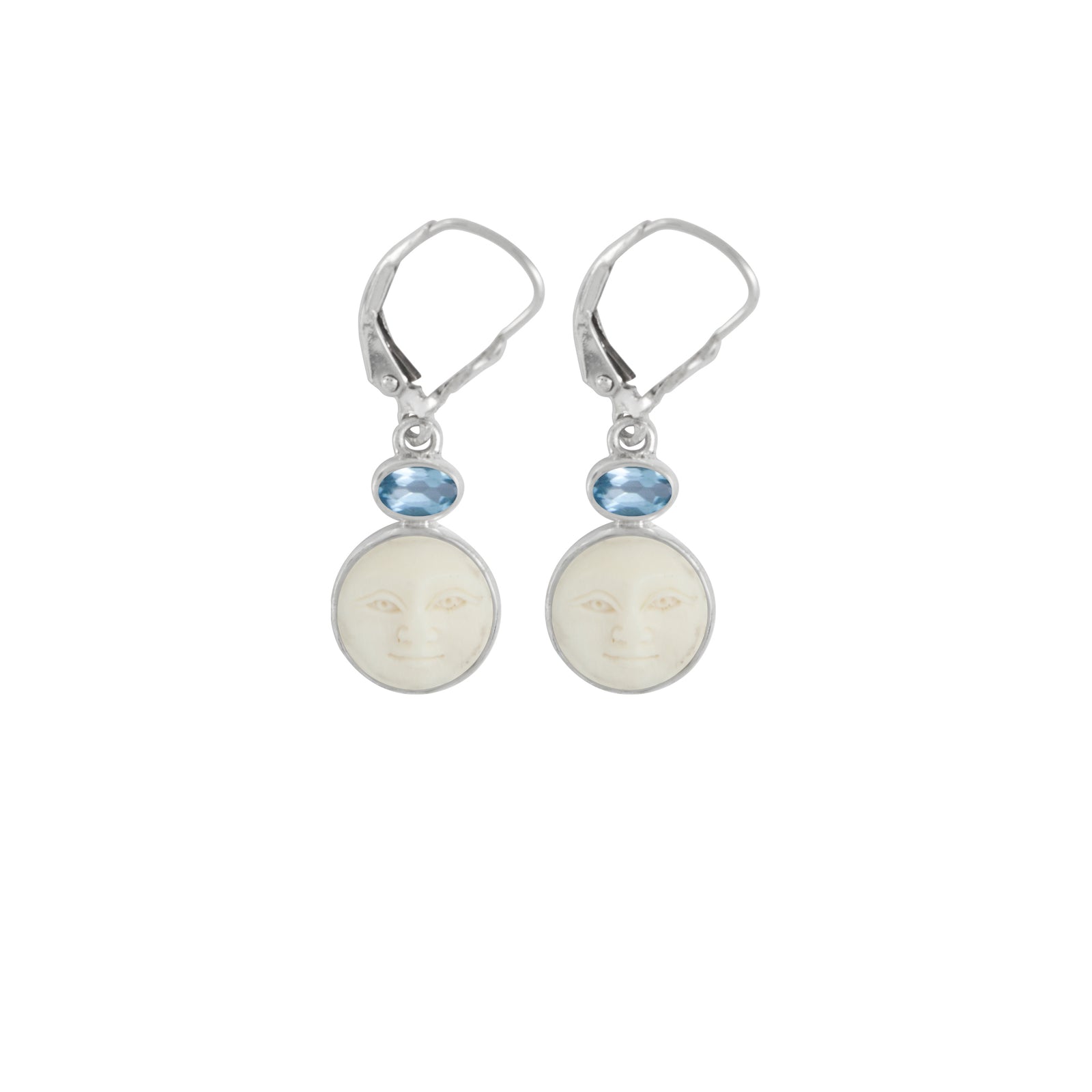 Sterling Silver Earring With Bone Face And Oval Stone