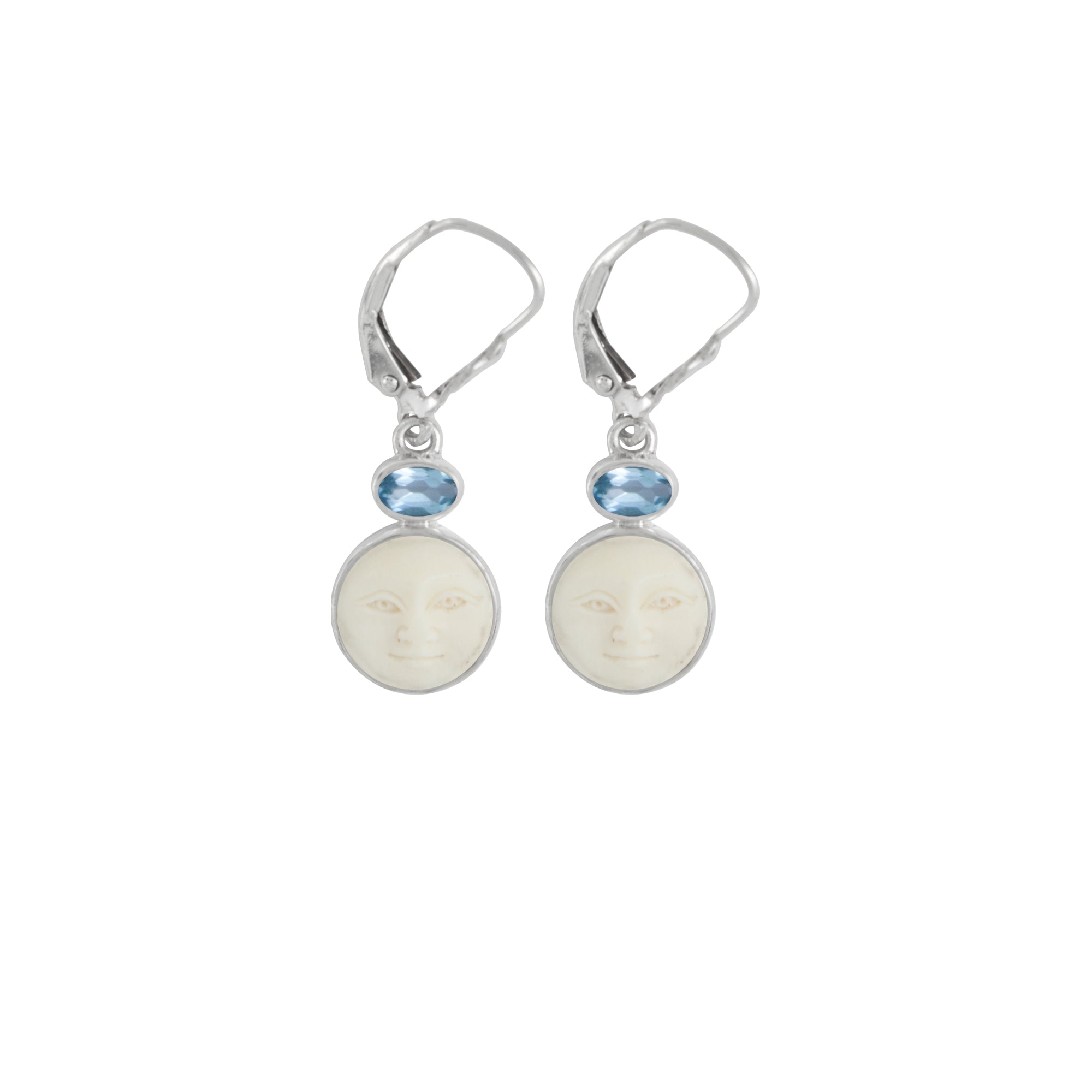 Sterling Silver Earring With Bone Face And Oval Stone