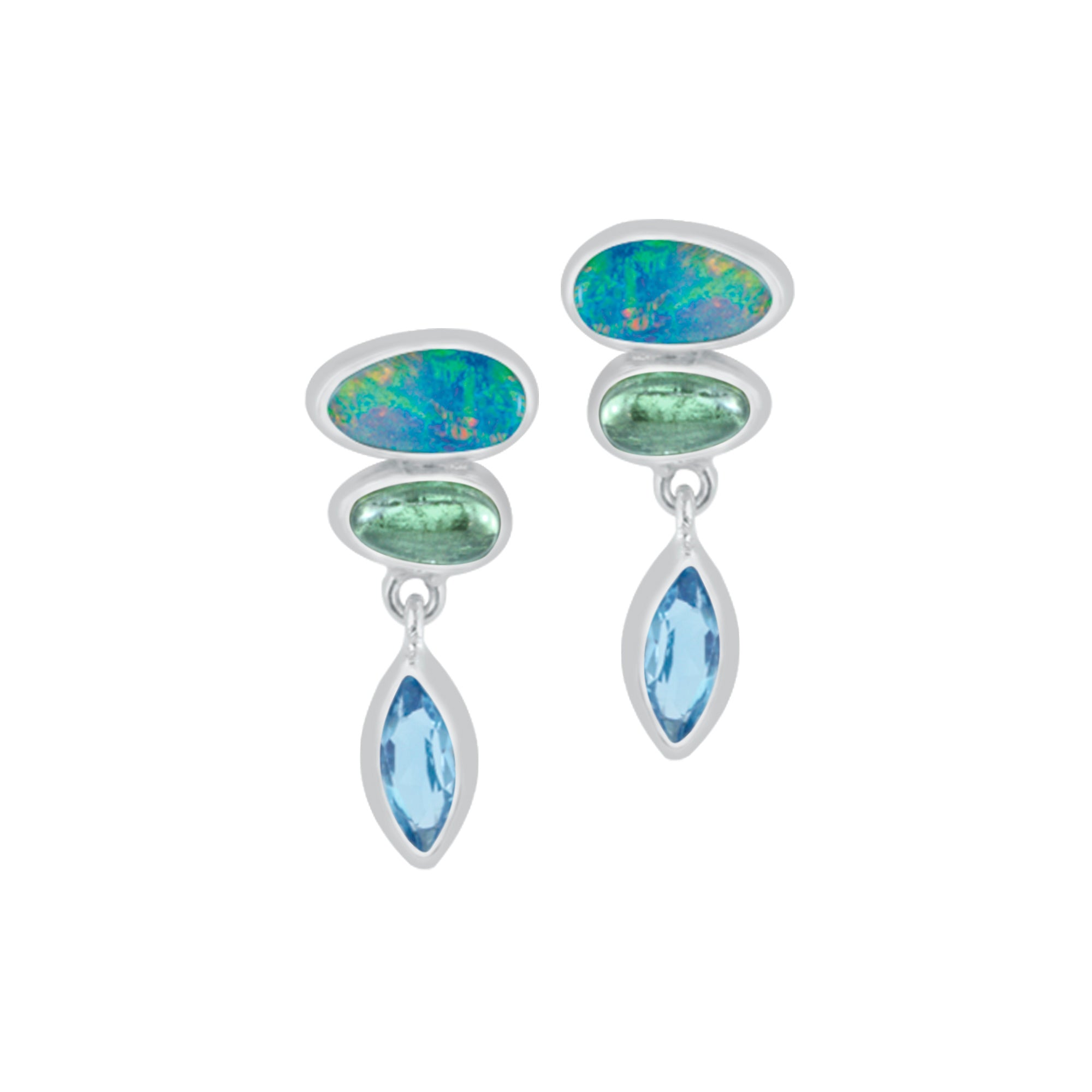 Sterling Silver Earring With Opal Free Forn, Amethyst Marquise Facet