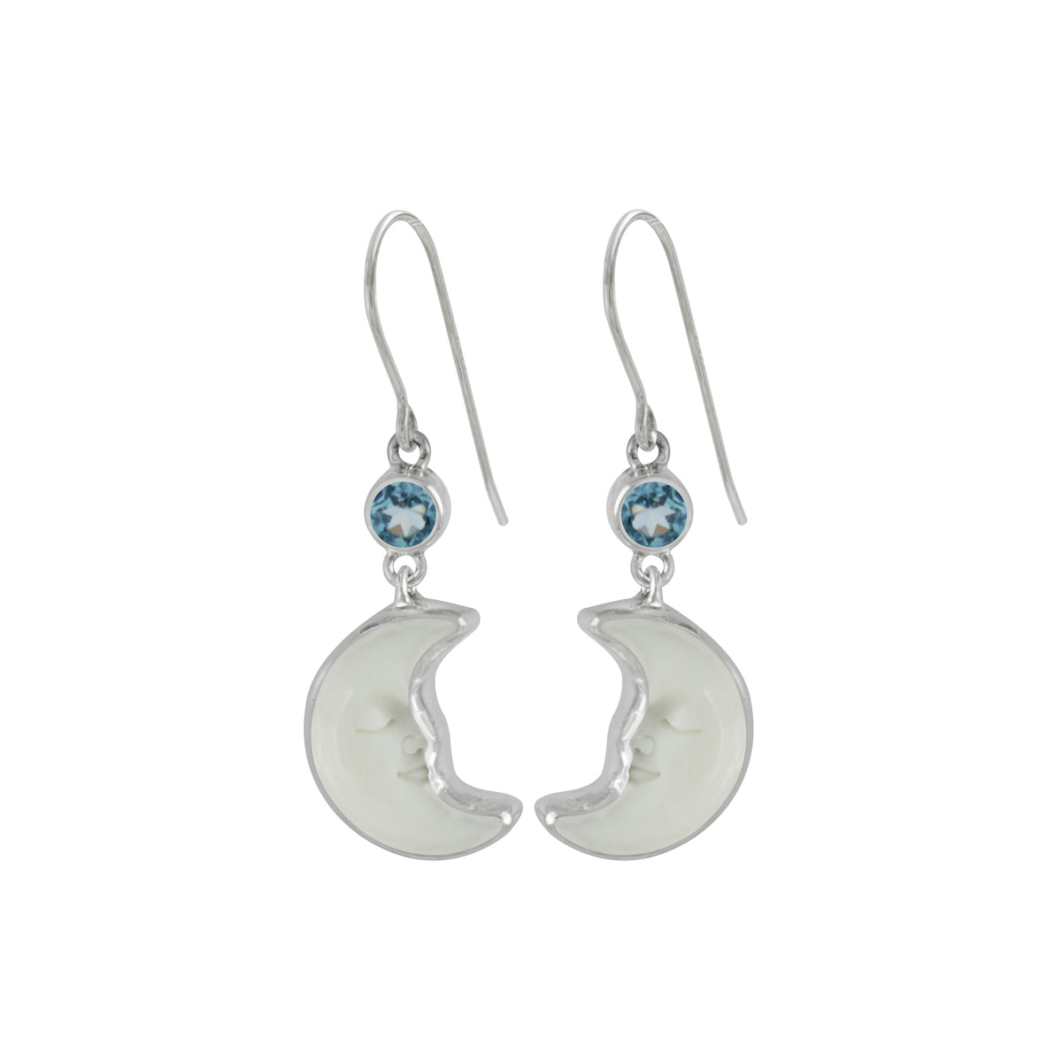 Sterling Silver Earring Half Moon With Amethyst Round Facet