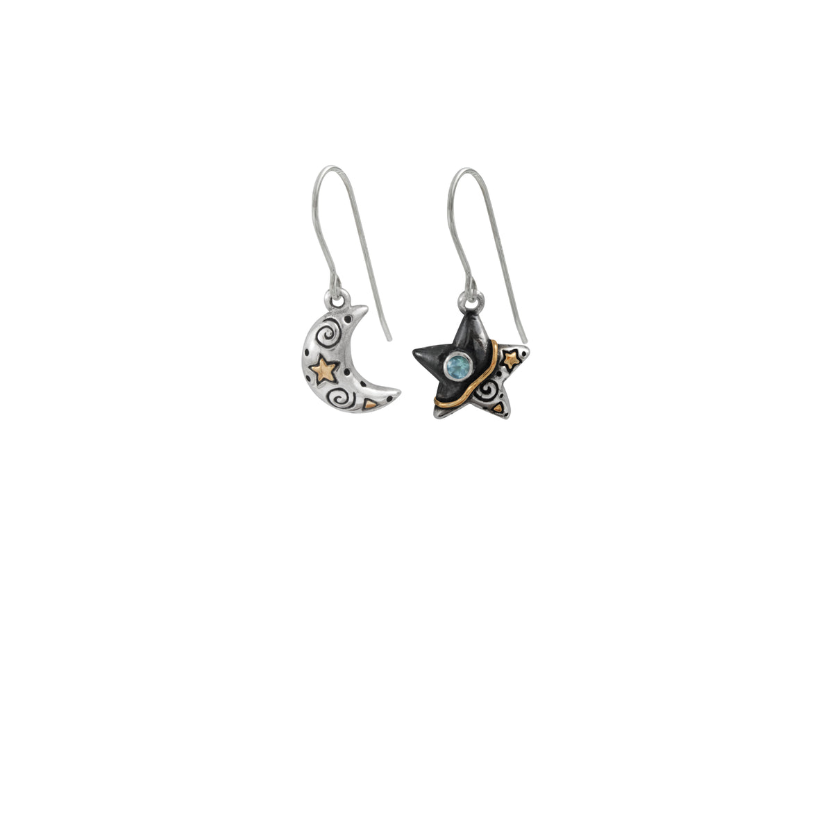 Sterling Silver Earring With Gallaxy Star Moon Component, Amethyst Round