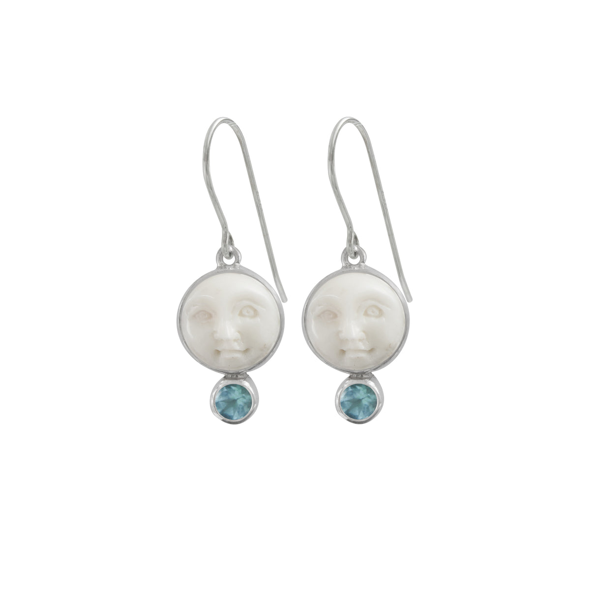 Sterling Silver Earring With Bone Face &amp; Round Stone